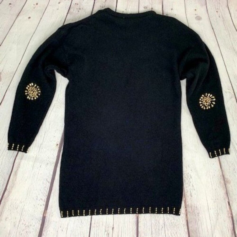 80s VTG MARSHALL ROUSSO GOLD BEADED LONG SWEATER - M - Picture 4 of 6